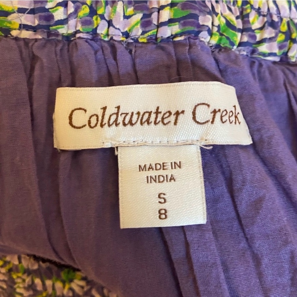Coldwater Creek Boho Floral Midi Skirt Size S Blue Green Tiered Pull On - Picture 9 of 9
